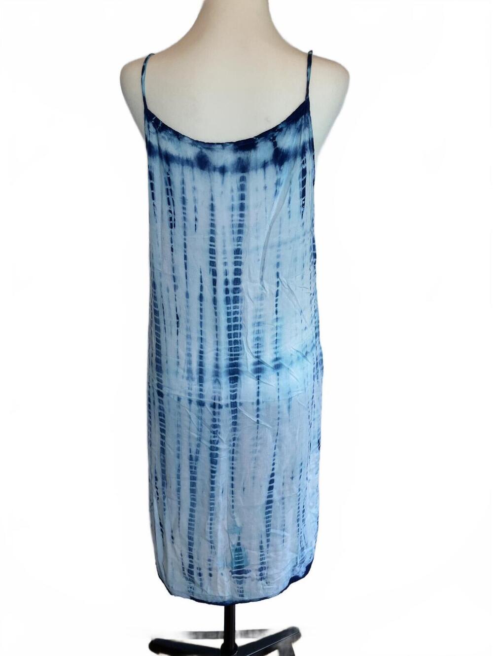 Blue Tie Dye Cover Up Slip Dress Medium Midi Rayon Beach Pool Vacation Summer - Picture 4 of 8
